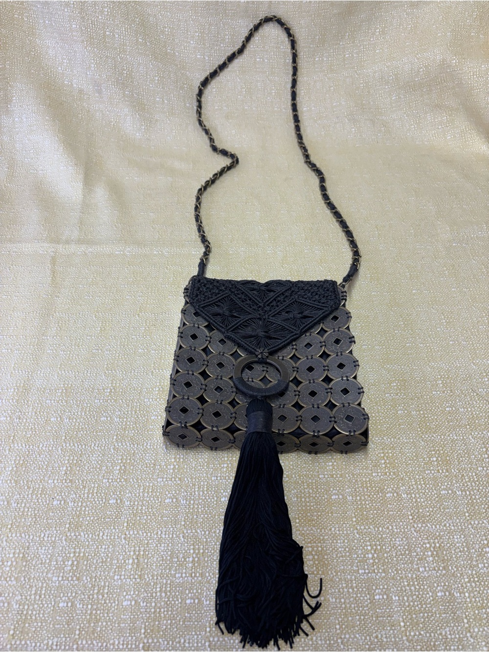 Paul Joseph Black Beaded Tassel Crossbody Bag. Hand made . Bali.